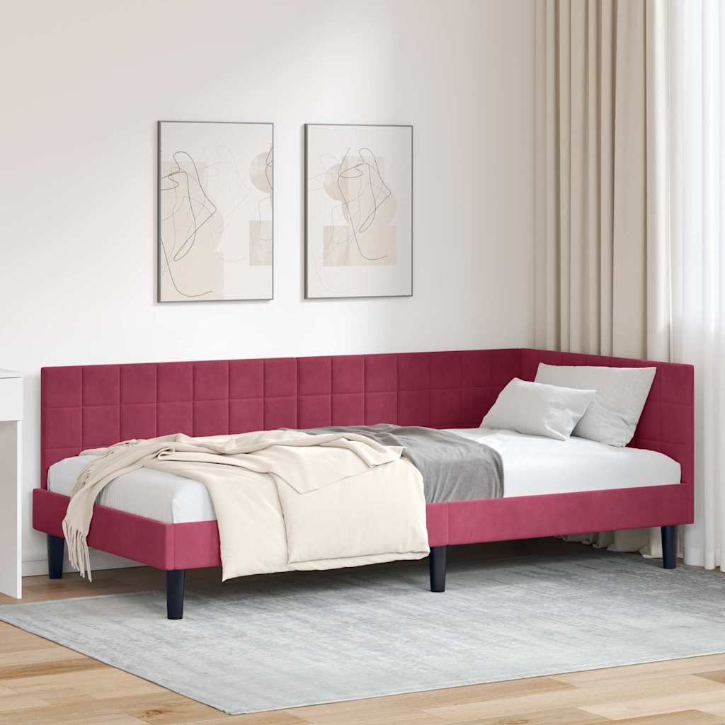 Kutni okvir kreveta Vinska crvena 90 cm x 200 cm Baršun