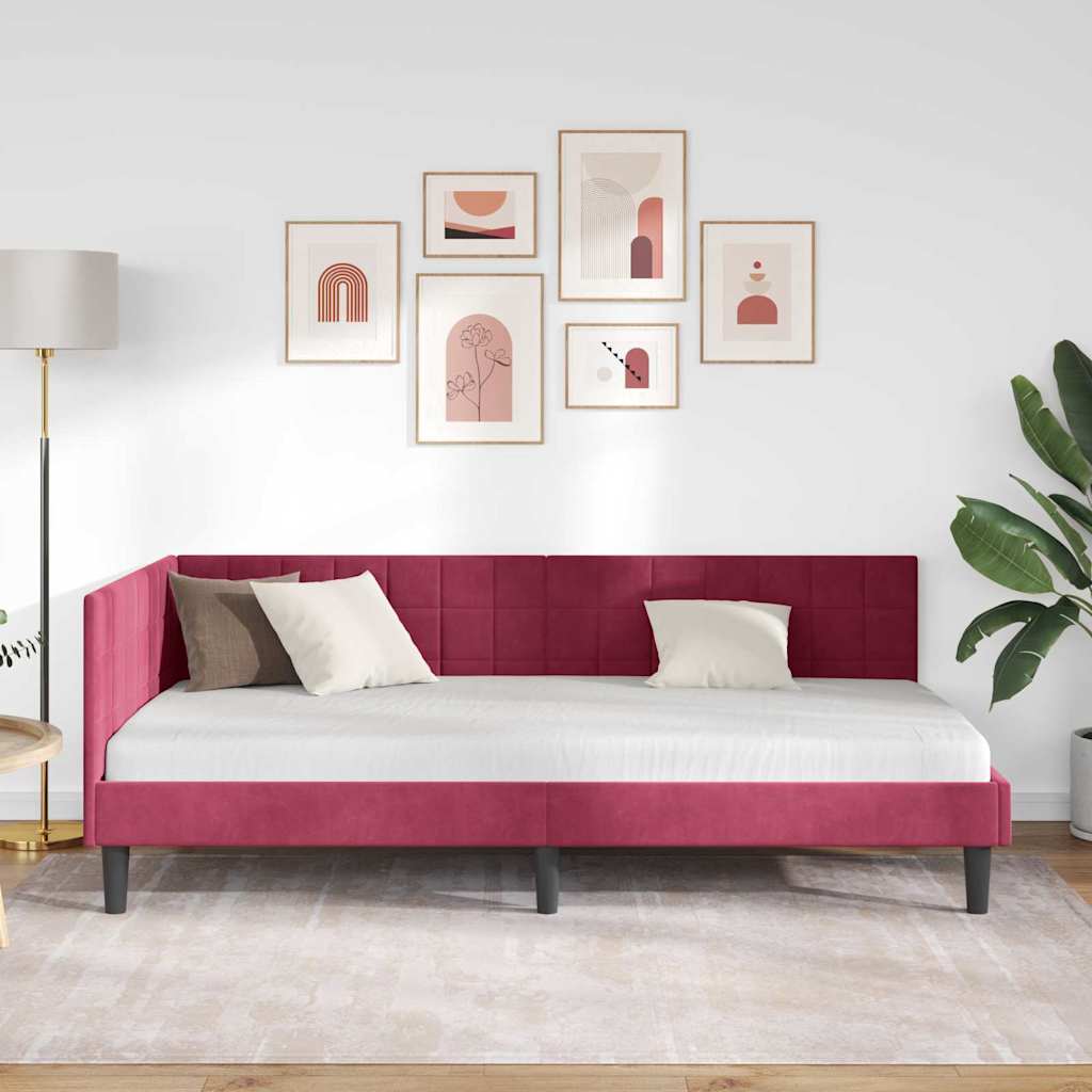 Kutni okvir kreveta Vinska crvena 90 cm x 200 cm Baršun