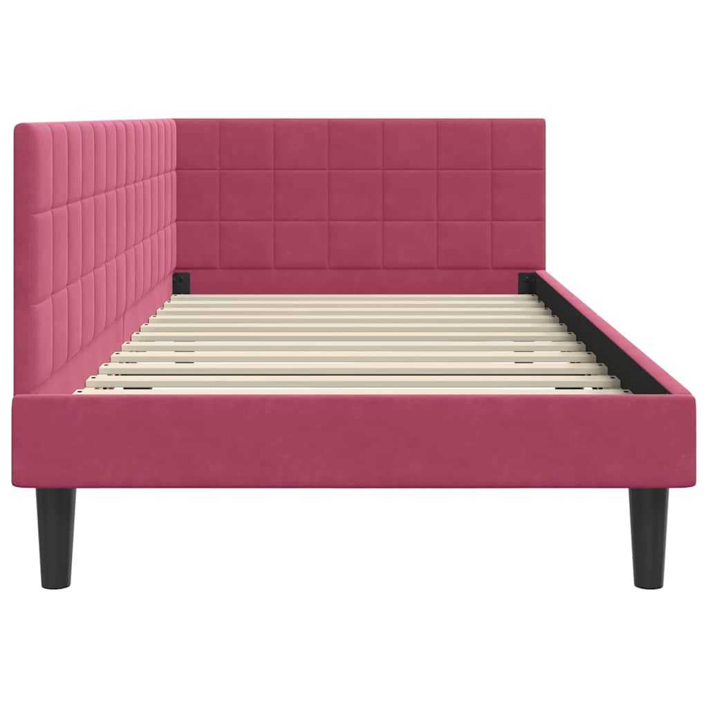 Kutni okvir kreveta Vinska crvena 90 cm x 200 cm Baršun