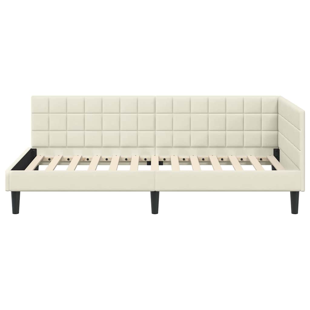 Kutni okvir kreveta s uzglavljem Krema 90 cm x 200 cm Baršun