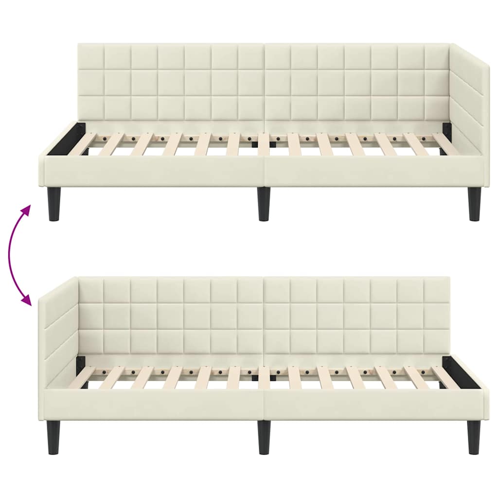 Kutni okvir kreveta s uzglavljem Krema 90 cm x 200 cm Baršun