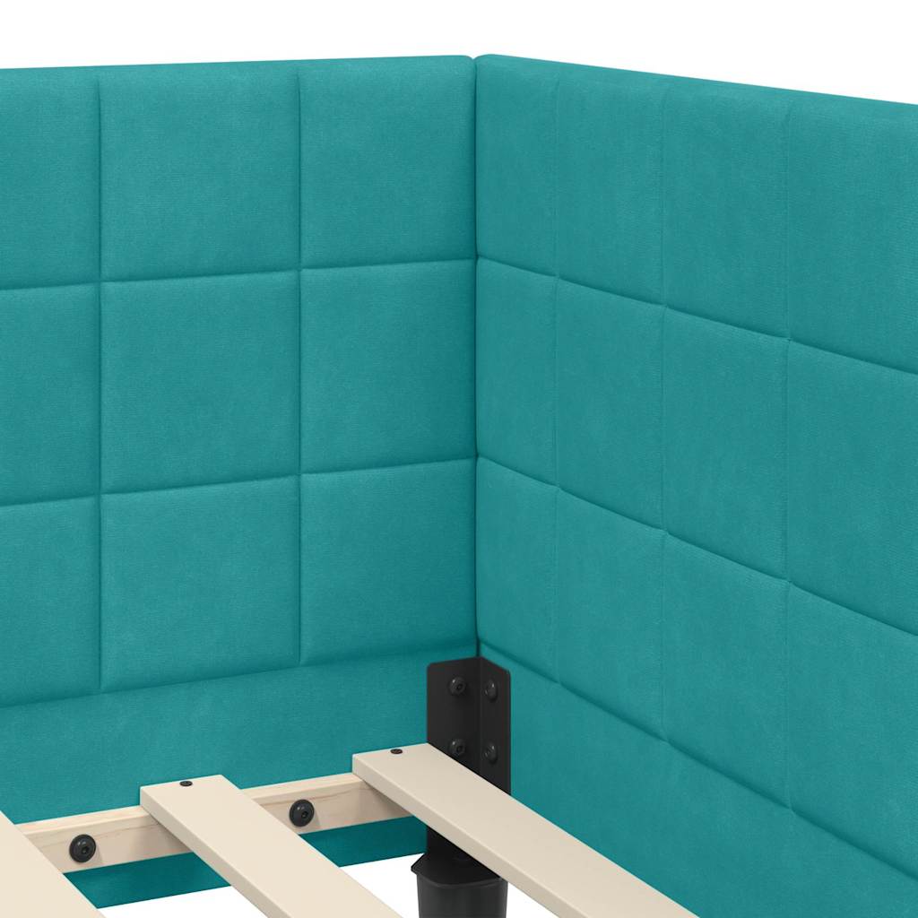 Kutni okvir kreveta s uzglavljem Tirkizna 90 cm x 200 cm Baršun