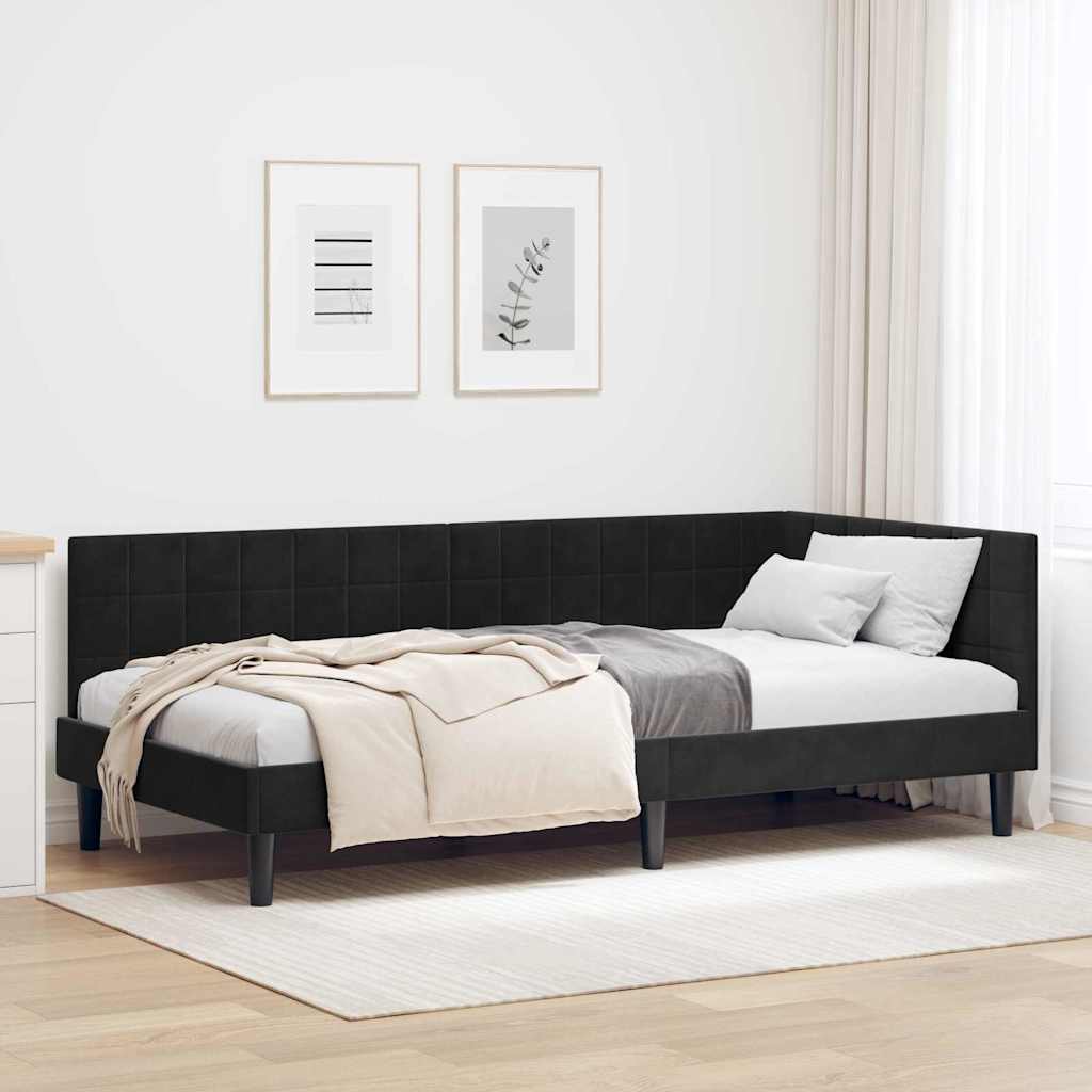Kutni okvir kreveta s uzglavljem Crna 100 cm x 200 cm Baršun