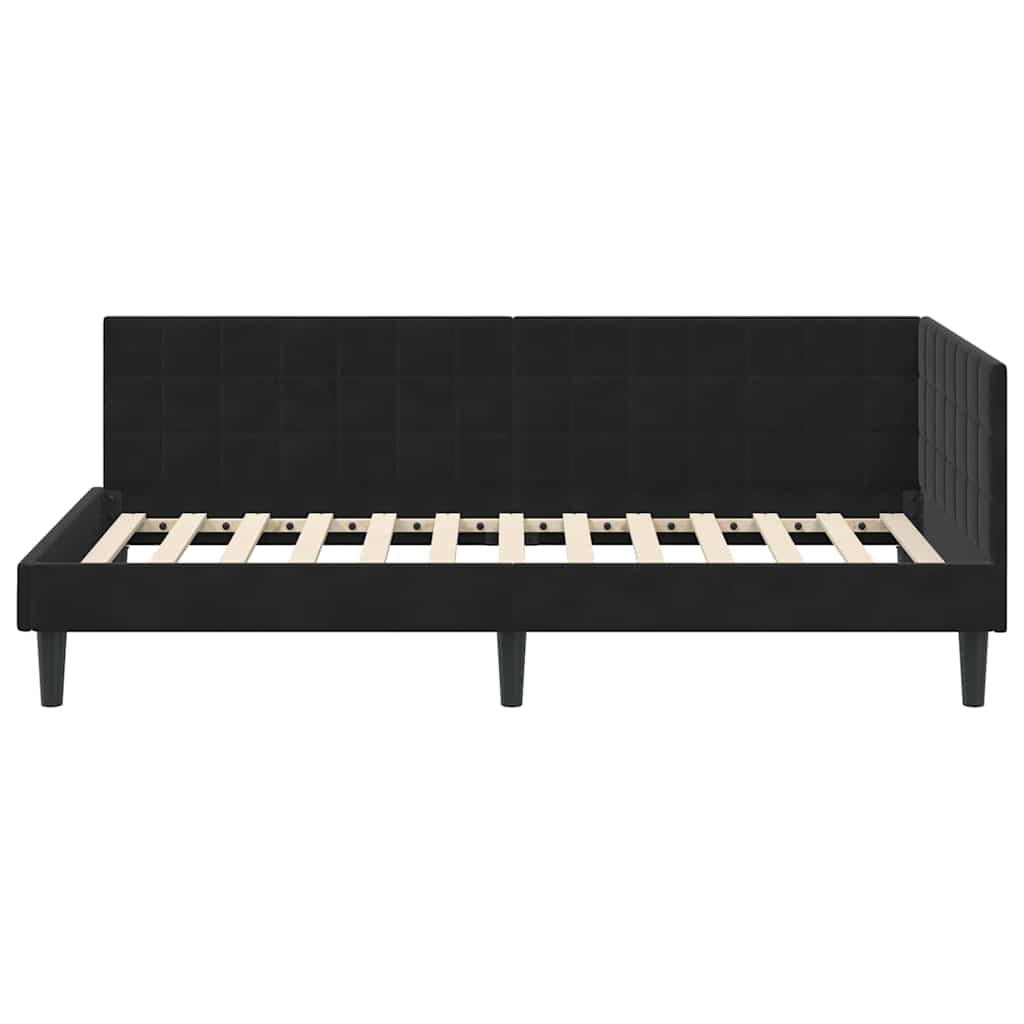 Kutni okvir kreveta s uzglavljem Crna 100 cm x 200 cm Baršun