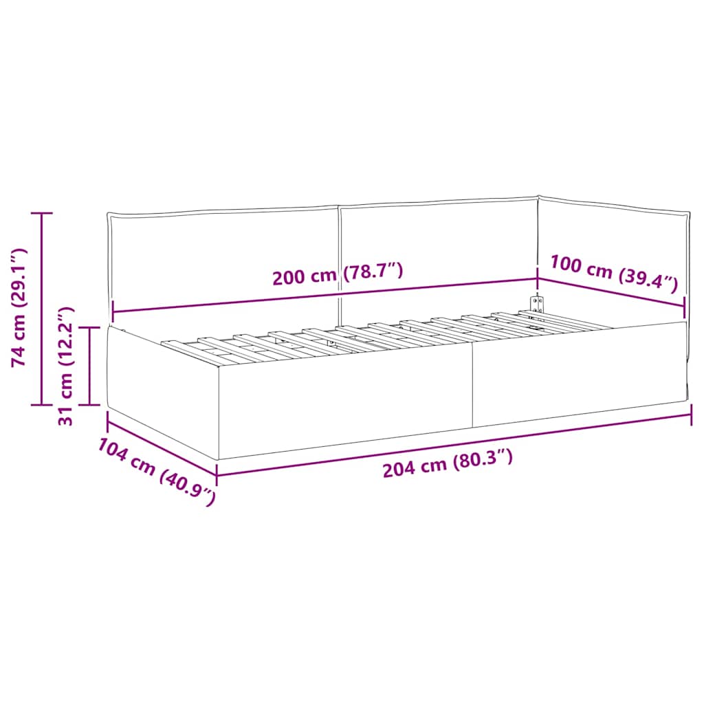 Kutni okvir kreveta Svijetlo siva 100 x 200 cm tkanina
