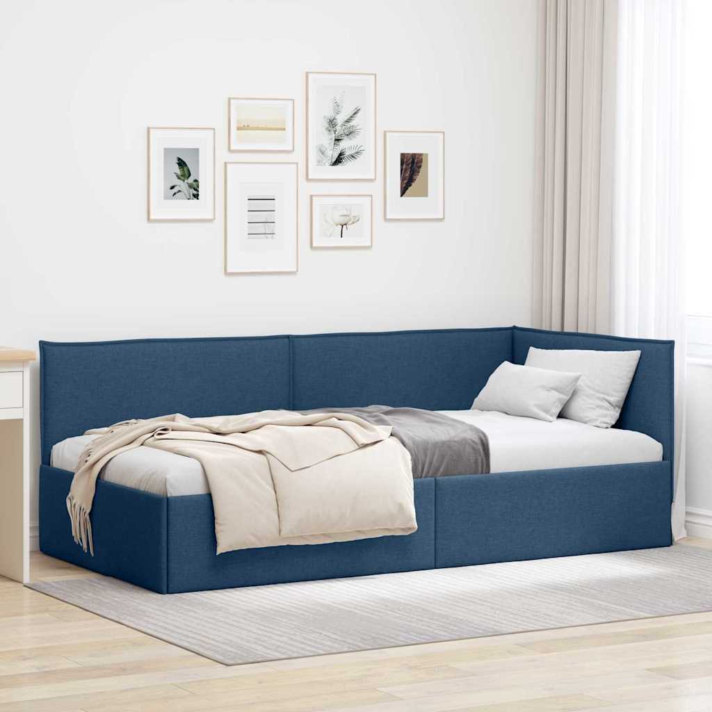 Kutni okvir kreveta s uzglavljem Plava 100 x 200 cm tkanina
