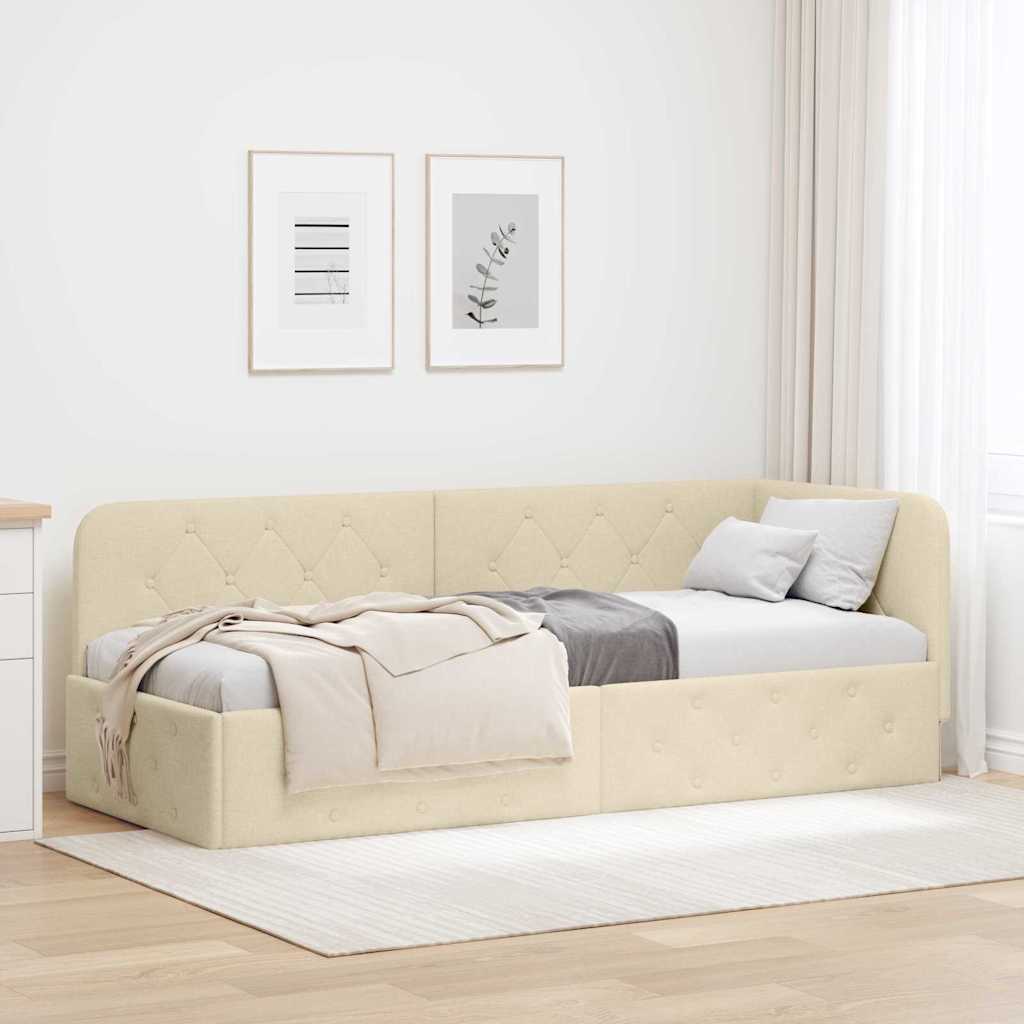 Kutni okvir kreveta Krema 80 x 200 cm tkanina