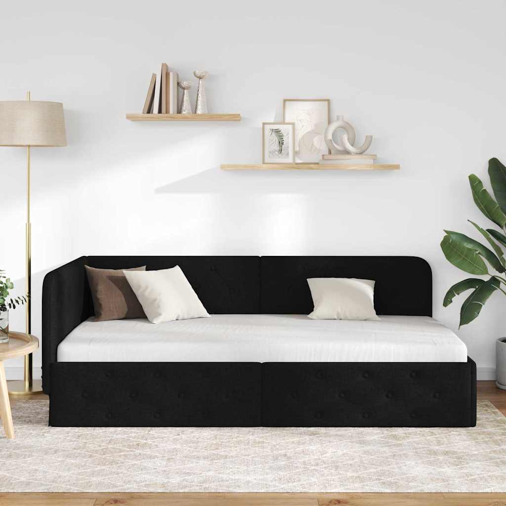 Kutni okvir kreveta Crna 90 x 190 cm tkanina