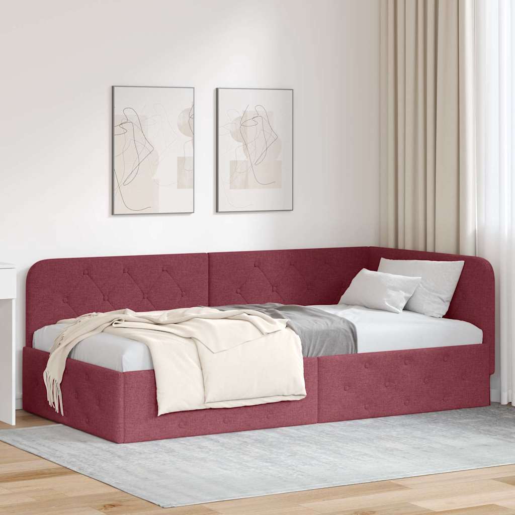 Kutni okvir kreveta Vinska crvena 90 x 190 cm tkanina