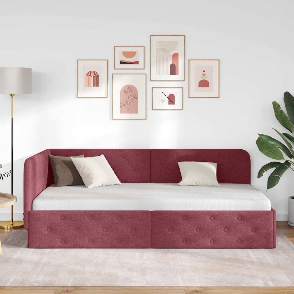 Kutni okvir kreveta Vinska crvena 90 x 190 cm tkanina