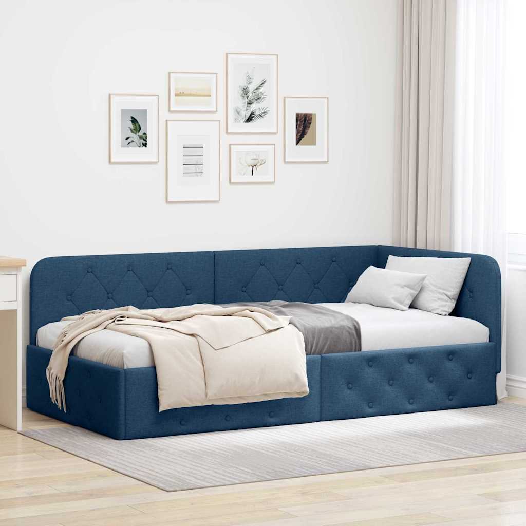Kutni okvir kreveta Plava 90 x 190 cm tkanina