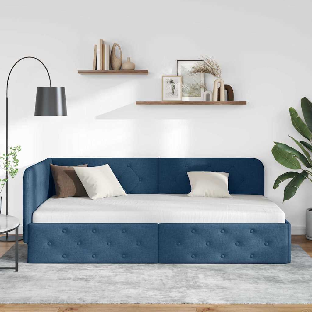 Kutni okvir kreveta Plava 90 x 190 cm tkanina
