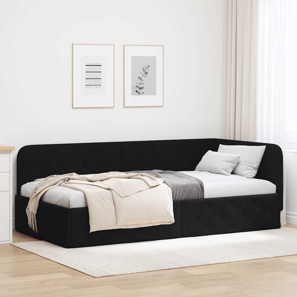 Kutni okvir kreveta Crna 90 x 200 cm tkanina