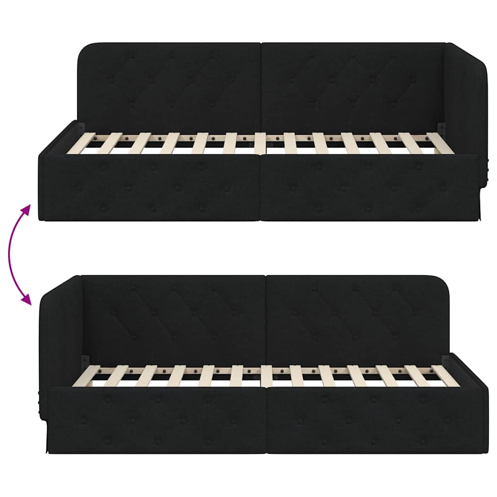 Kutni okvir kreveta Crna 90 x 200 cm tkanina
