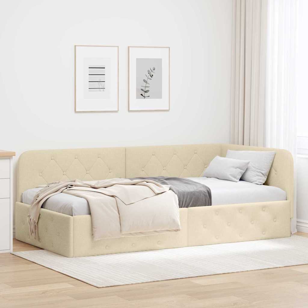 Kutni okvir kreveta Krema 90 x 200 cm tkanina