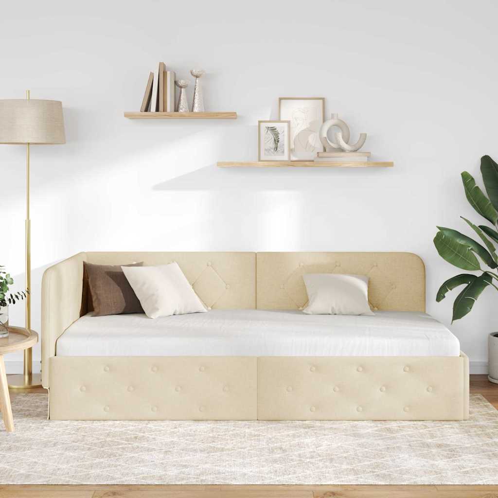 Kutni okvir kreveta Krema 90 x 200 cm tkanina