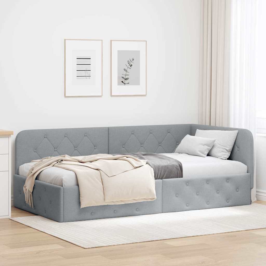Kutni okvir kreveta Svijetlo siva 100 x 200 cm tkanina