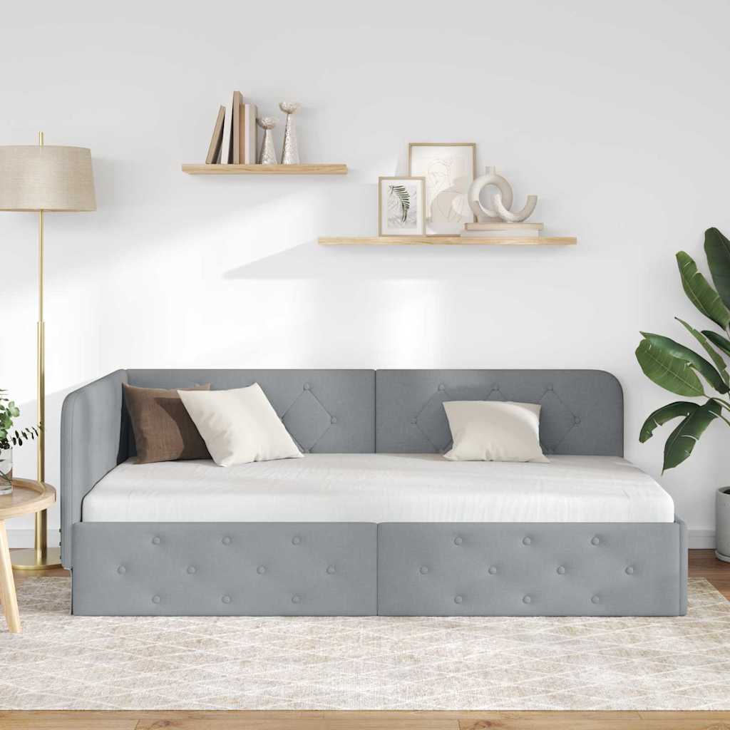 Kutni okvir kreveta Svijetlo siva 100 x 200 cm tkanina