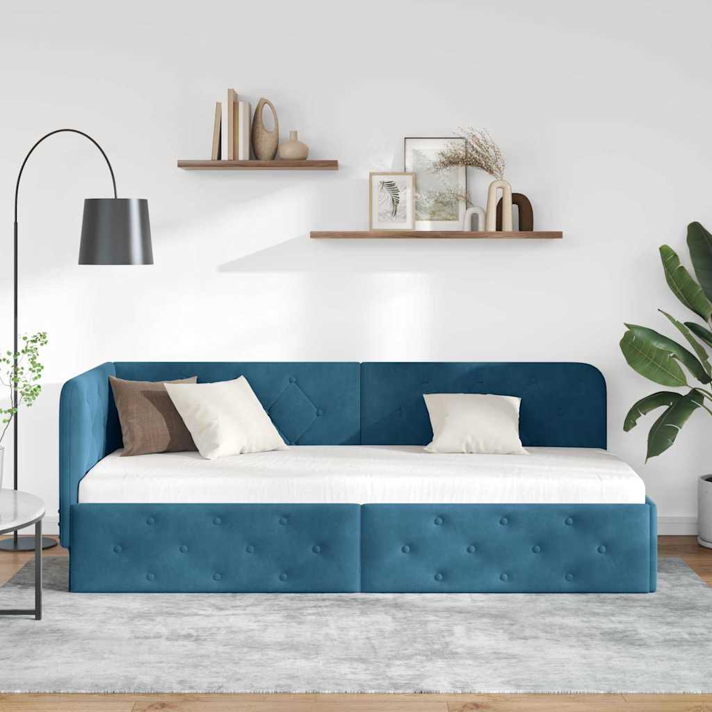 Kutni okvir kreveta Plava 80 x 200 cm Baršun