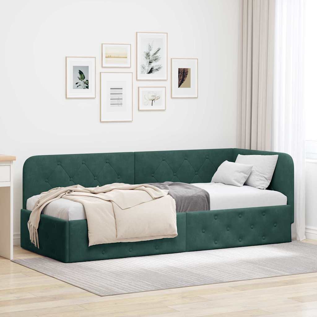 Kutni okvir kreveta Tamnozelena 80 x 200 cm Baršun