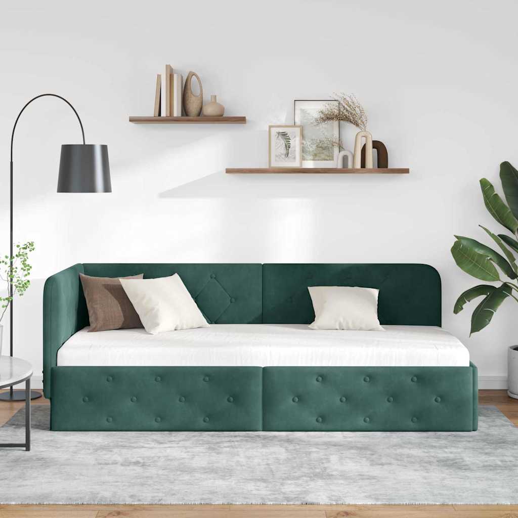 Kutni okvir kreveta Tamnozelena 80 x 200 cm Baršun