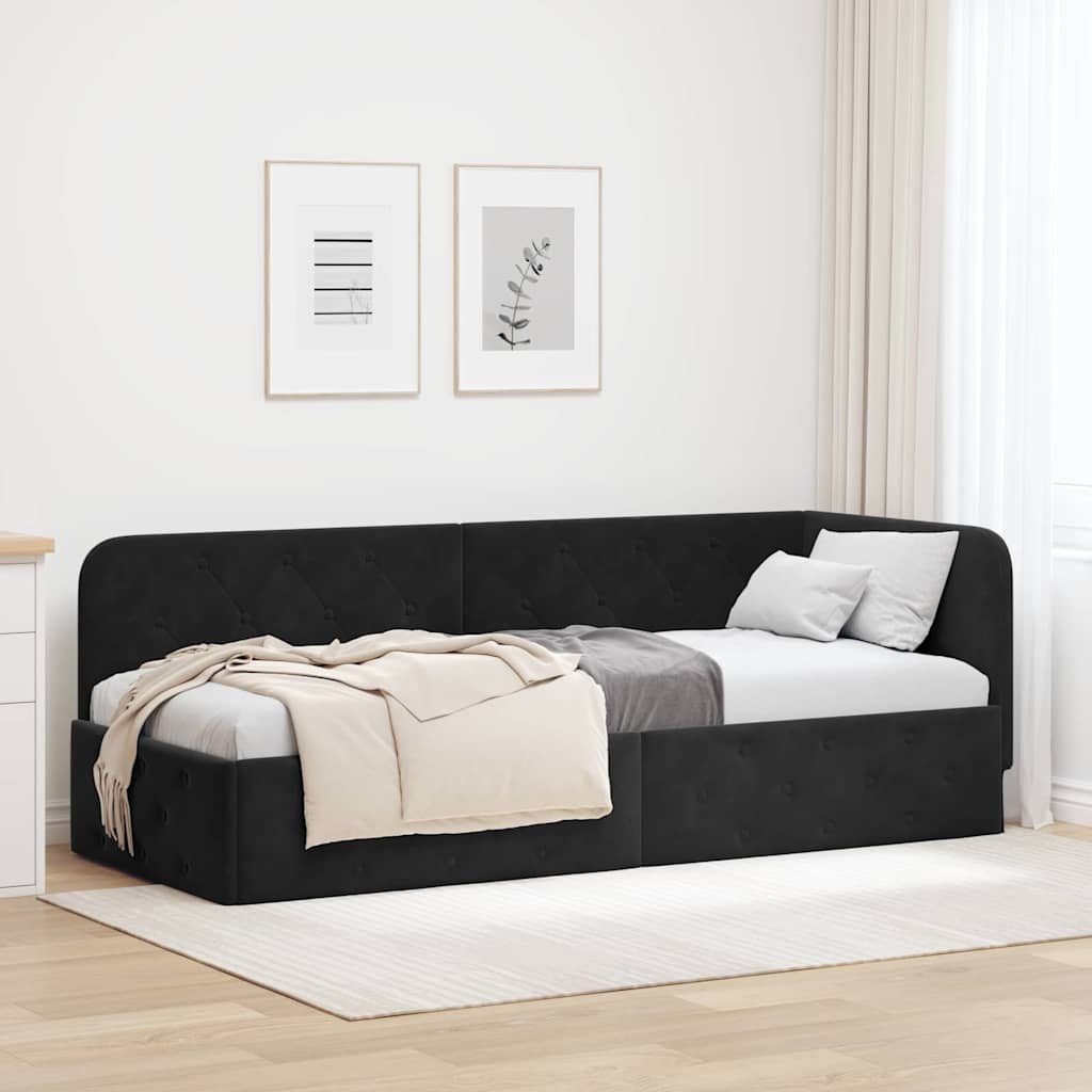 Kutni okvir kreveta Crna 80 x 200 cm Baršun