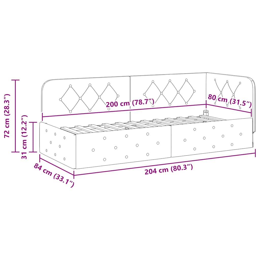 Kutni okvir kreveta Krema 80 x 200 cm Baršun