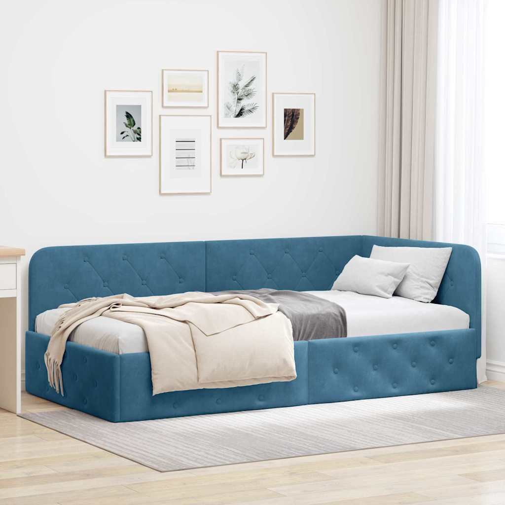 Kutni okvir kreveta Plava 90 x 190 cm Baršun