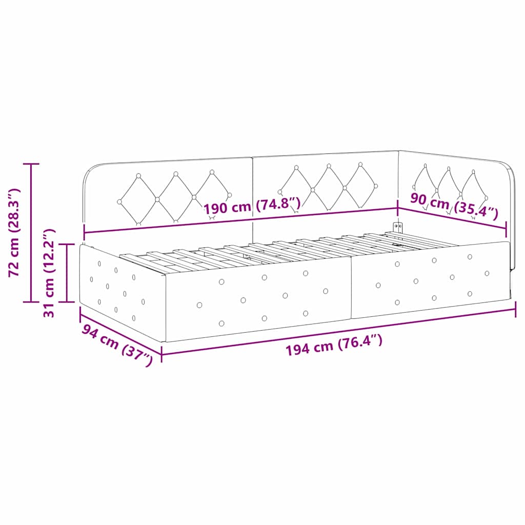 Kutni okvir kreveta Plava 90 x 190 cm Baršun