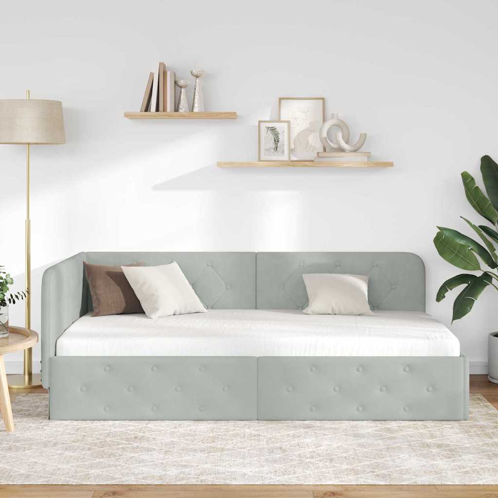 Kutni okvir kreveta Svijetlo siva 90 x 190 cm Baršun