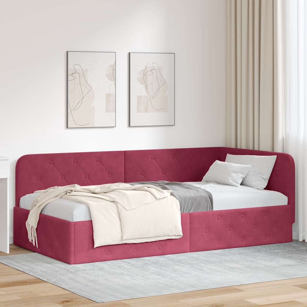 Kutni okvir kreveta Vinska crvena 90 x 190 cm Baršun