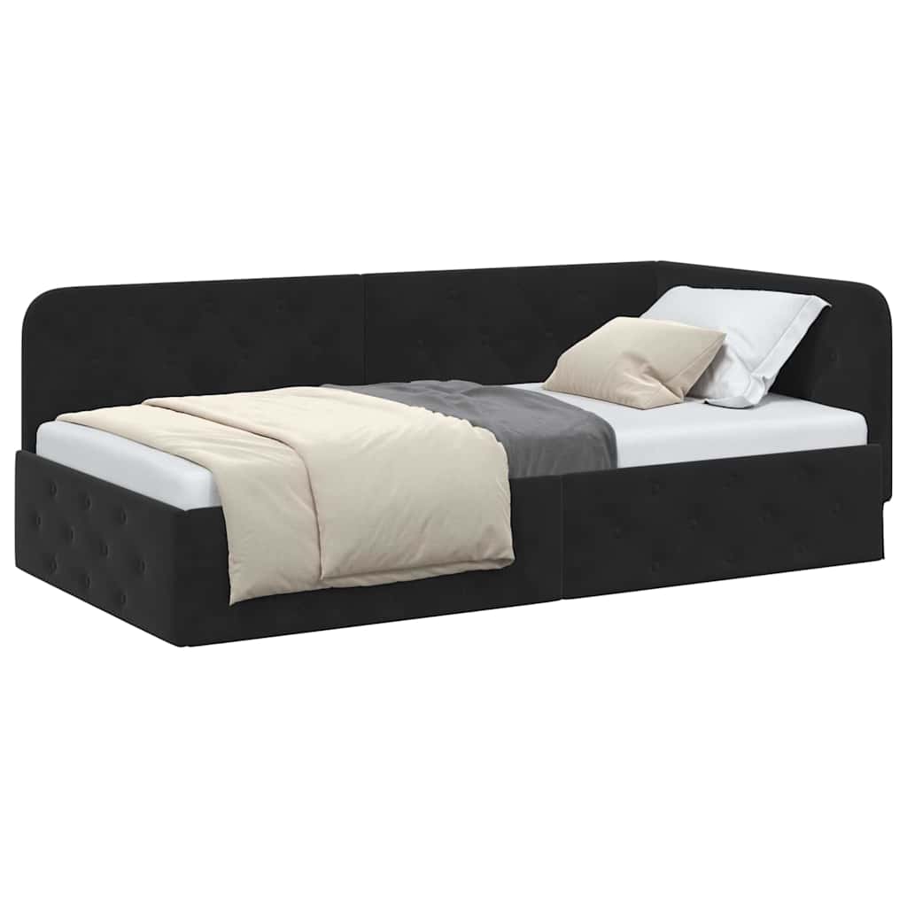Kutni okvir kreveta Crna 90 x 190 cm Baršun