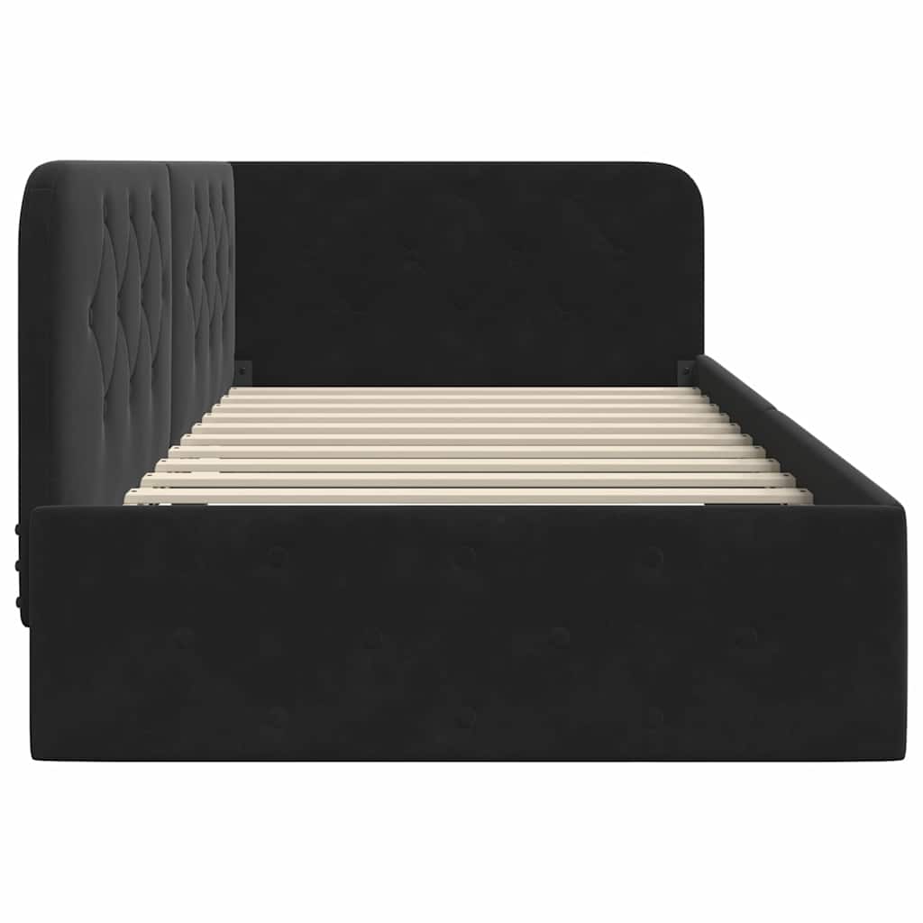 Kutni okvir kreveta Crna 90 x 190 cm Baršun