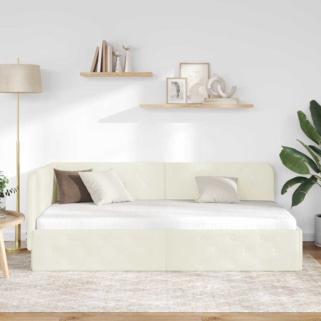 Kutni okvir kreveta Krema 90 x 190 cm Baršun