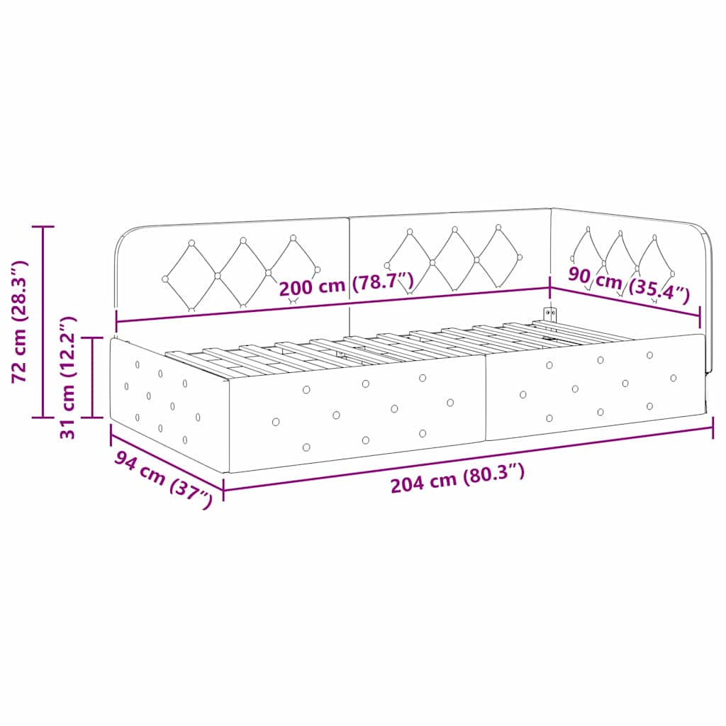 Kutni okvir kreveta Plava 90 x 200 cm Baršun