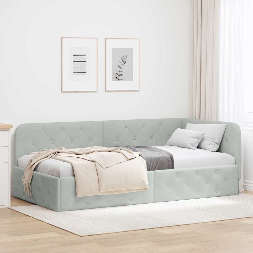 Kutni okvir kreveta Svijetlo siva 90 x 200 cm Baršun