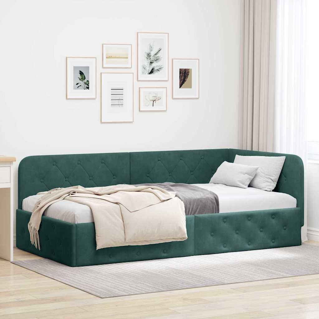 Kutni okvir kreveta Tamnozelena 90 x 200 cm Baršun