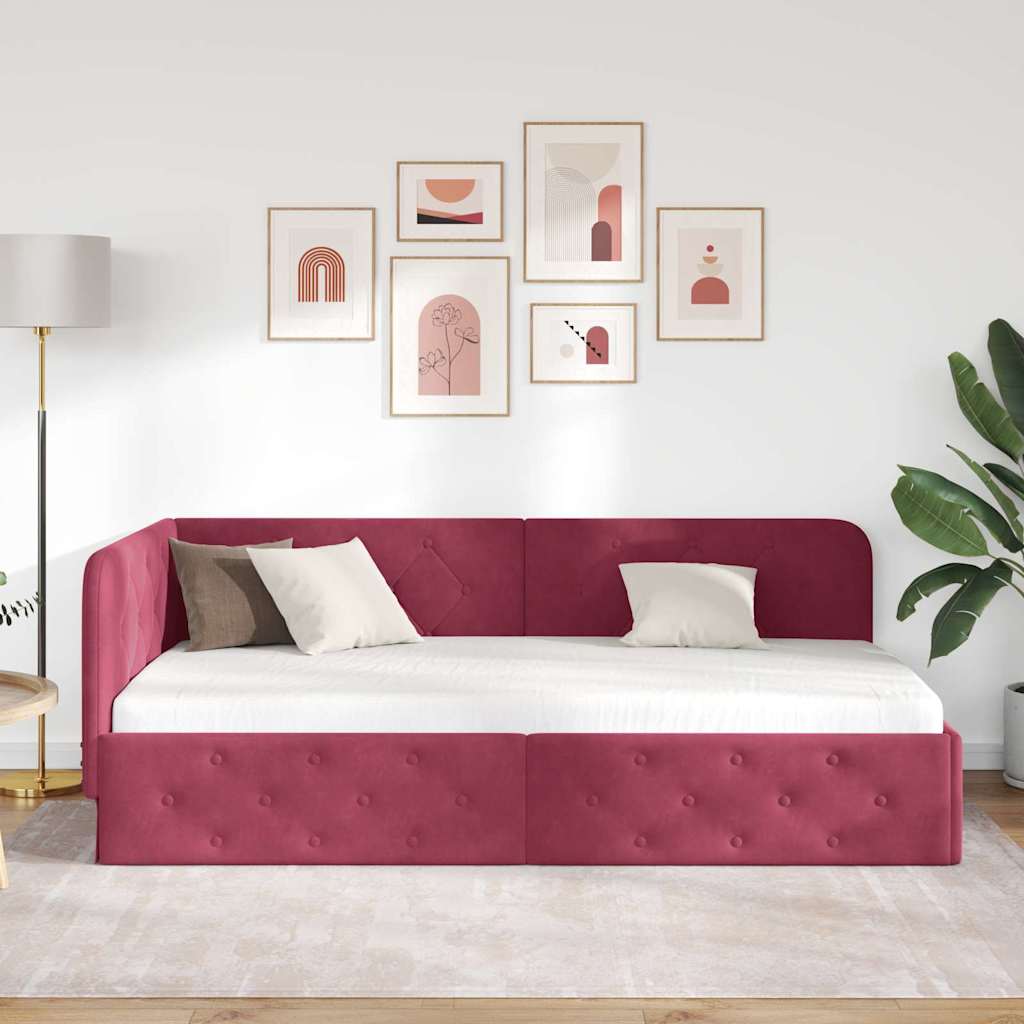 Kutni okvir kreveta Vinska crvena 90 x 200 cm Baršun