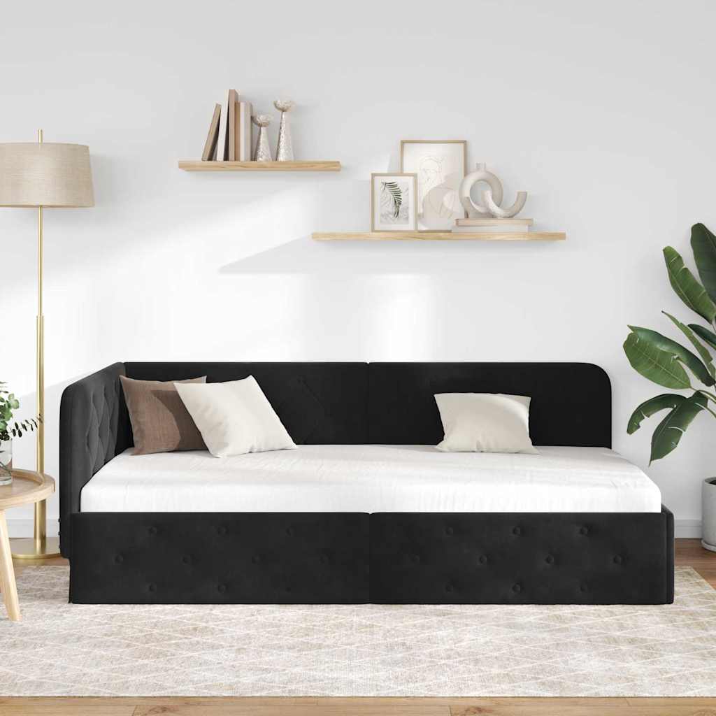 Kutni okvir kreveta Crna 90 x 200 cm Baršun
