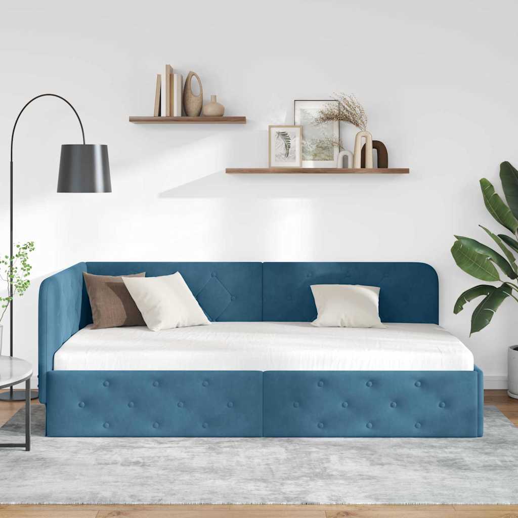 Kutni okvir kreveta Plava 100 x 200 cm Baršun
