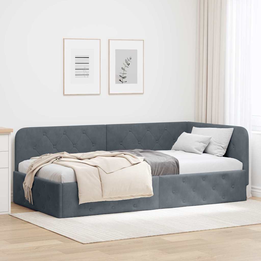 Kutni okvir kreveta Tamno siva 100 x 200 cm Baršun