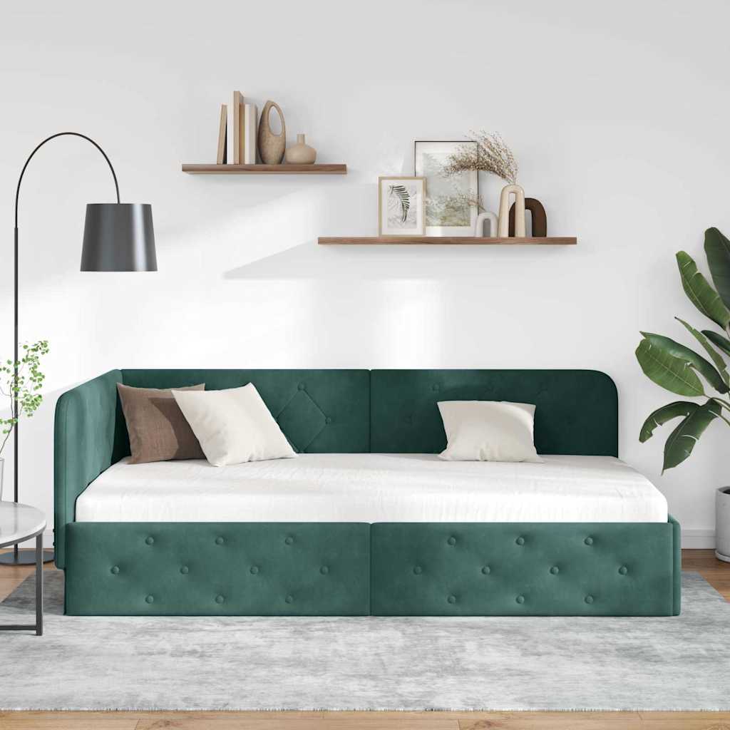 Kutni okvir kreveta Tamnozelena 100 x 200 cm Baršun