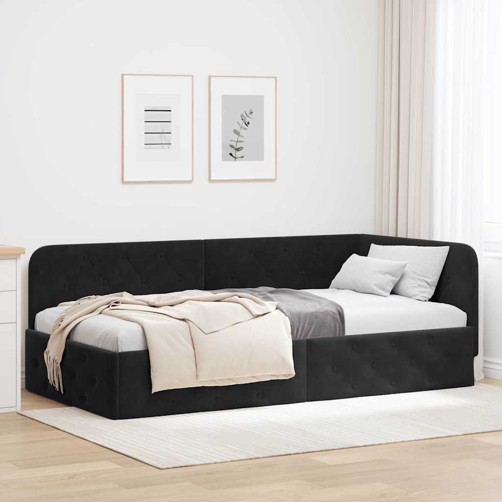 Kutni okvir kreveta Crna 100 x 200 cm Baršun
