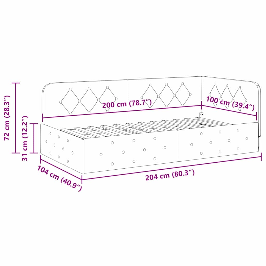 Kutni okvir kreveta Krema 100 x 200 cm Baršun