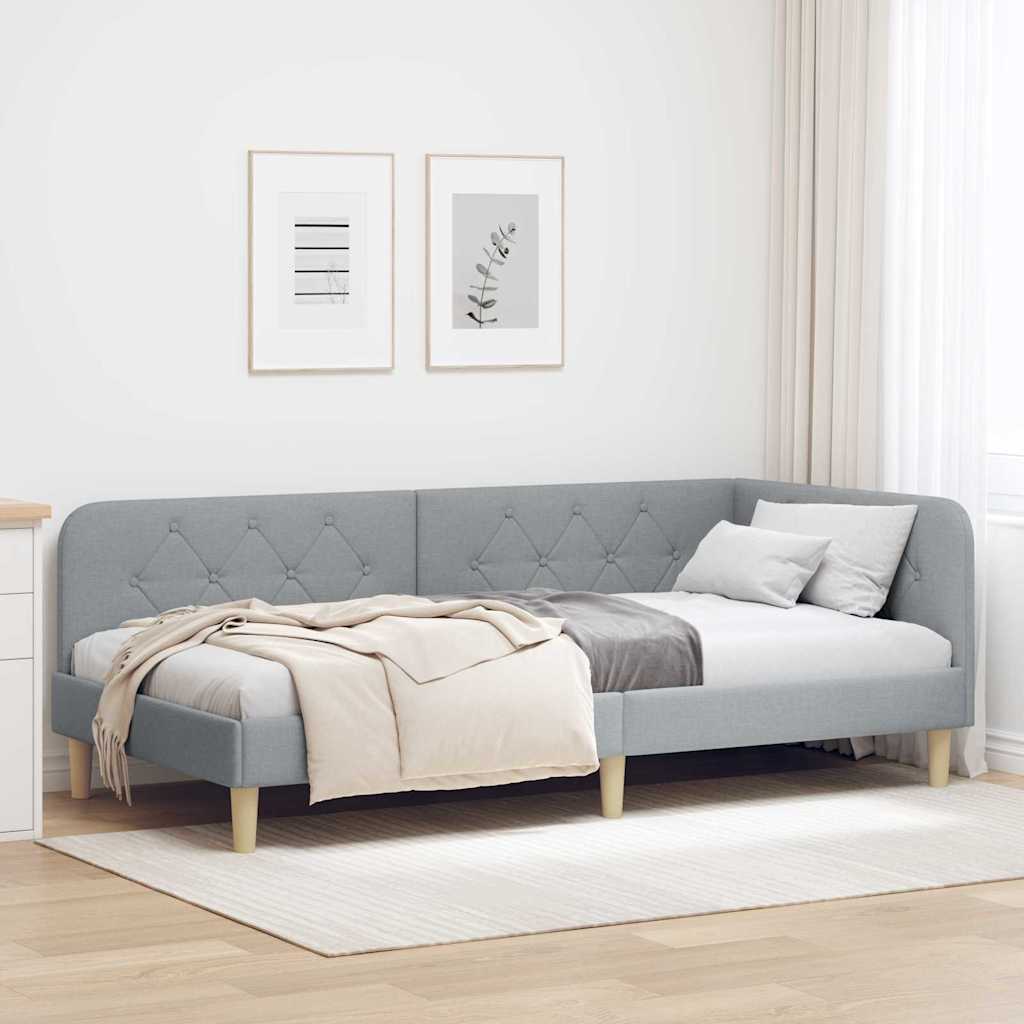 Kutni okvir kreveta Svijetlo siva 90 x 190 cm tkanina