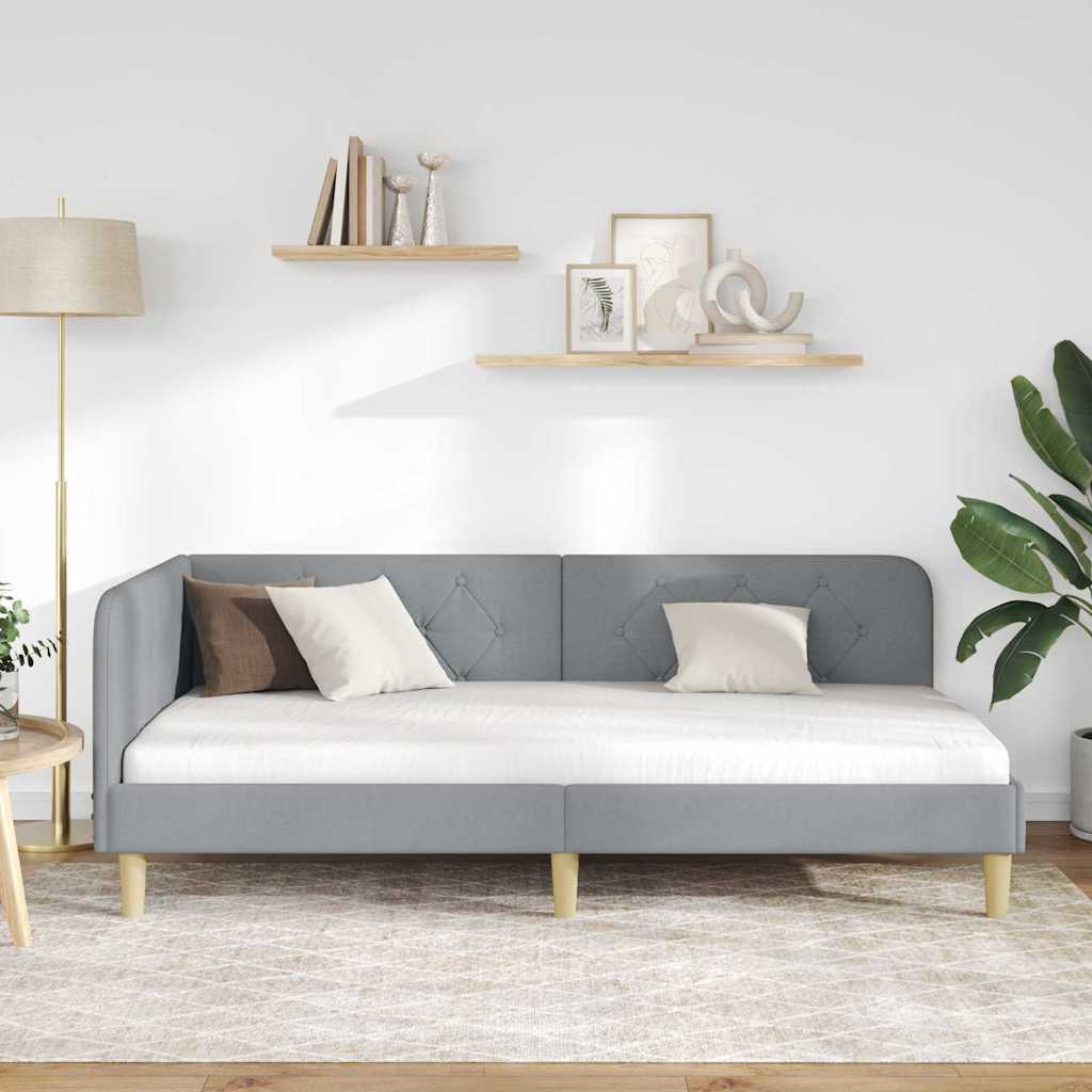 Kutni okvir kreveta Svijetlo siva 90 x 190 cm tkanina