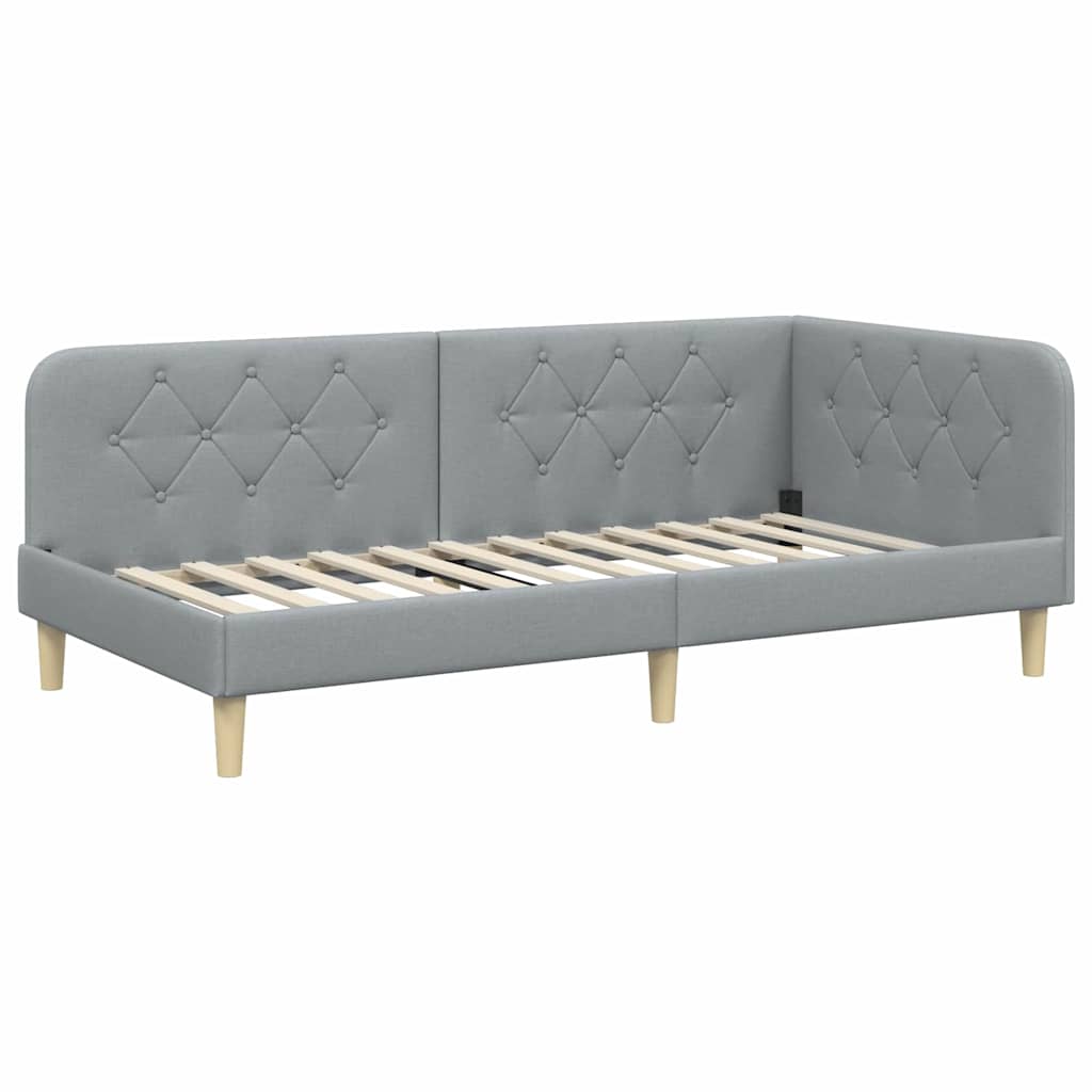 Kutni okvir kreveta Svijetlo siva 90 x 190 cm tkanina