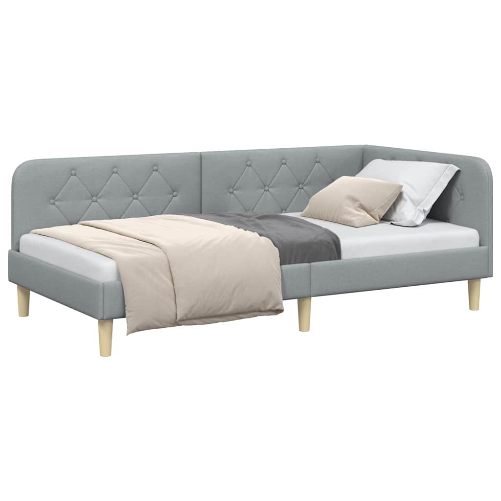 Kutni okvir kreveta Svijetlo siva 90 x 190 cm tkanina