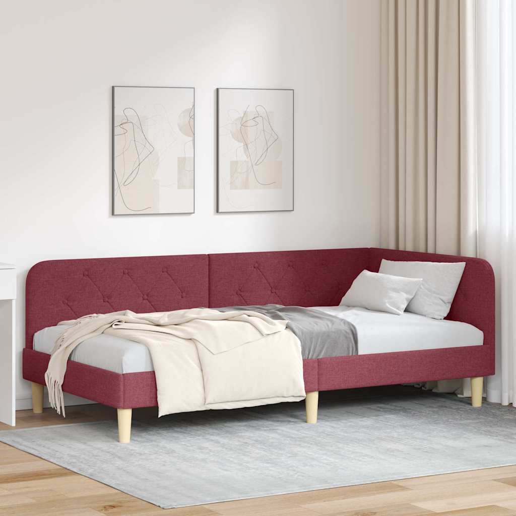 Kutni okvir kreveta Vinska crvena 90 x 190 cm tkanina