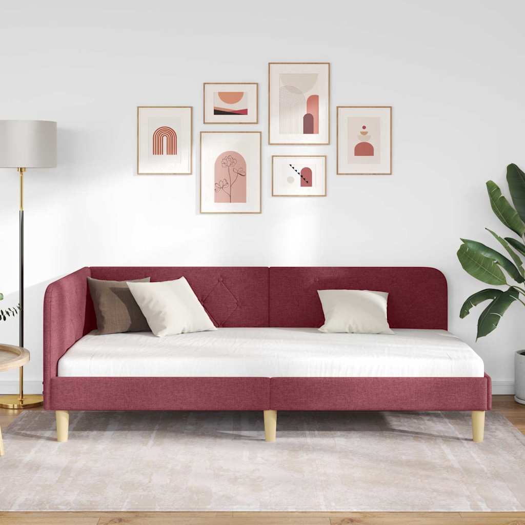 Kutni okvir kreveta Vinska crvena 90 x 190 cm tkanina